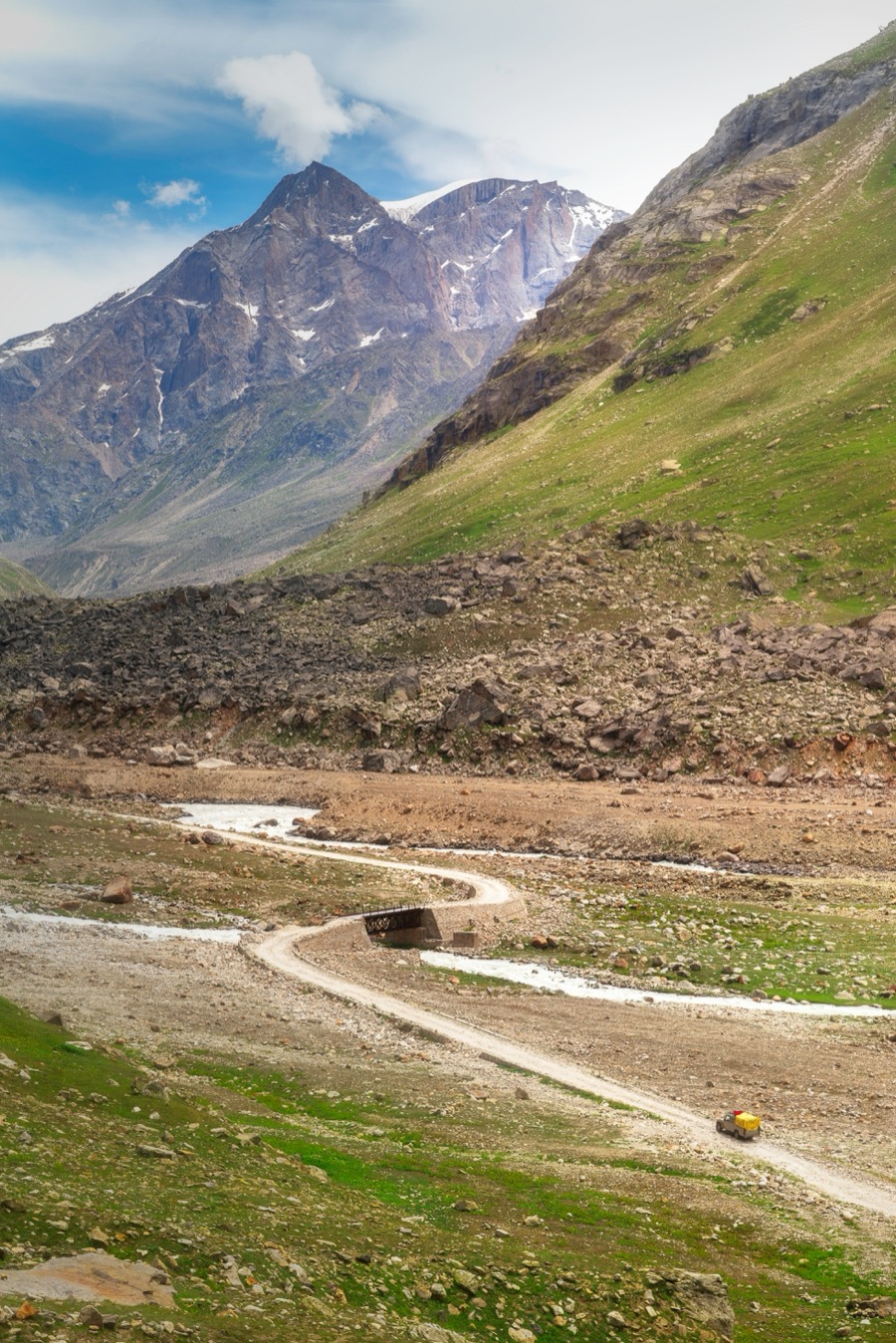 Scenic winding mountain road through Kunzum Pass, Spiti Valley